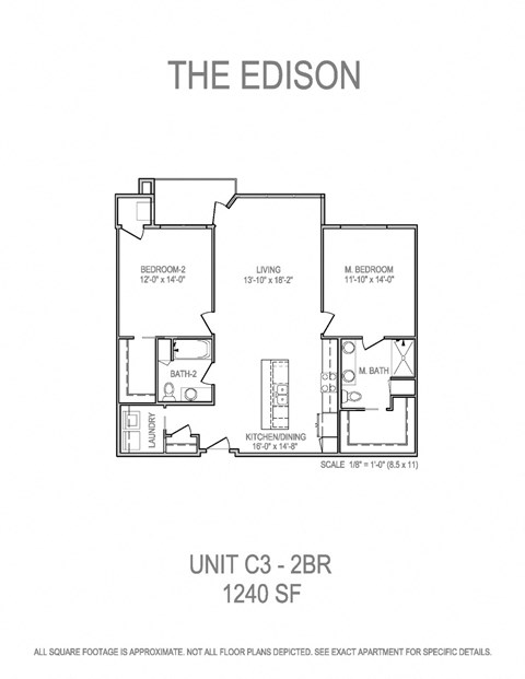 Floor plan for 2 beds, 2 baths, 1240 sqft